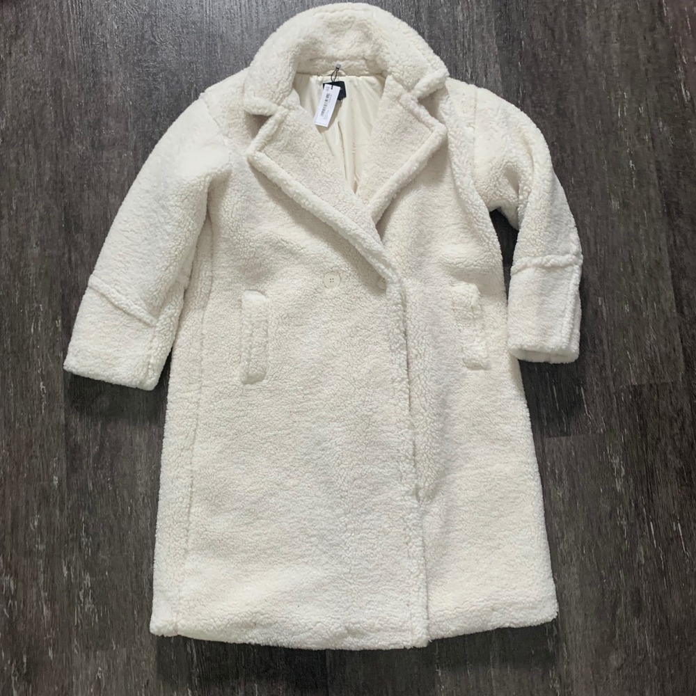 NASTY GAL Cream Teddy Borg Oversized Coat Jacket Double Breasted Size 8‎